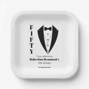 Assiettes En Carton Moderne Smoking Noir et Blanc Simple pour 50e Anni