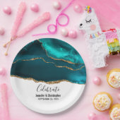 Assiettes En Carton Moderne Style Turquoise & Or Agate sur Mariage bla (Fête)