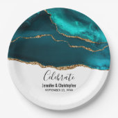 Assiettes En Carton Moderne Style Turquoise & Or Agate sur Mariage bla (Devant)