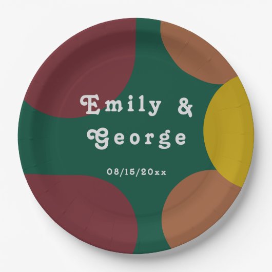 Assiettes En Carton Moderne Super rétro 70's élégant Mariage Abstrait (Devant)