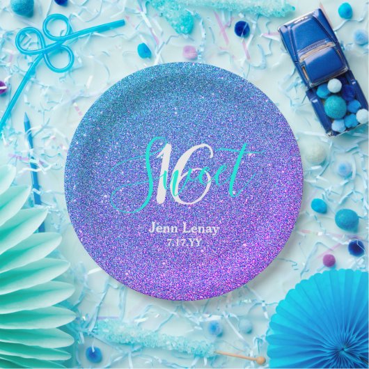 Assiettes En Carton Moderne Sweet 16 Turquoise Parties scintillant vio (Fête)