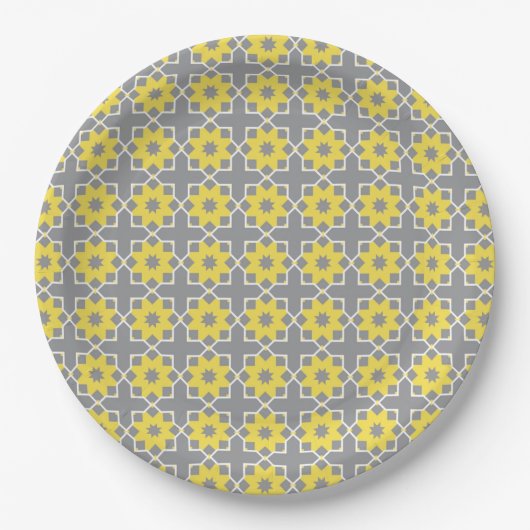 Assiettes En Carton Moderne tendance Gris et Fleurs Jaunes (Devant)