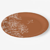 Assiettes En Carton Moderne Terra Cotta Monogramme Floral (Angle)