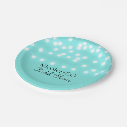 Assiettes En Carton Moderne Turquoise Bleu & Chaînes Lumières Élégant (Angle)