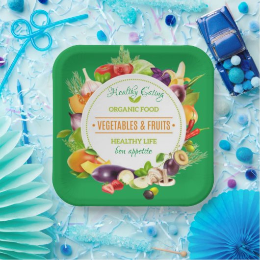 Assiettes En Carton Moderne Vert Biologique saine alimentation (Fête)