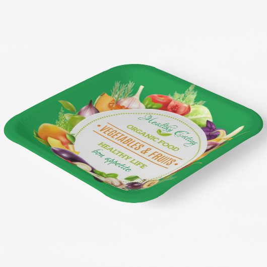Assiettes En Carton Moderne Vert Biologique saine alimentation (Angulaire)