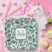 Assiettes En Carton Moderne Vert Turquoise Tropical Feuilles Design (Fête)