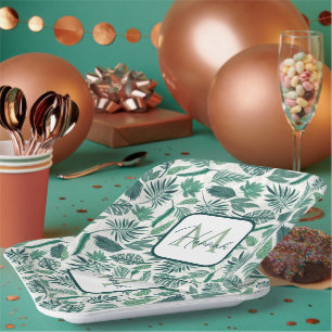 Assiettes En Carton Moderne Vert Turquoise Tropical Feuilles Design