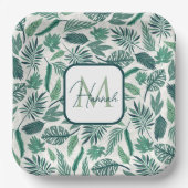 Assiettes En Carton Moderne Vert Turquoise Tropical Feuilles Design (Recto)