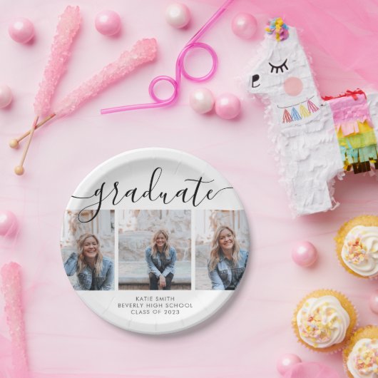 Assiettes En Carton Modernité Script Calligraphie Graduation 3 Photo (Fête)