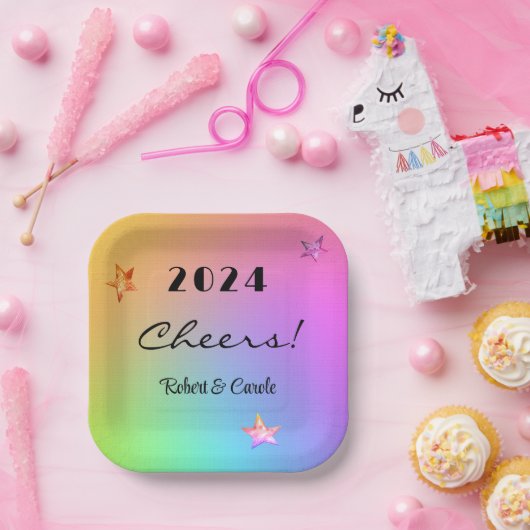 Assiettes En Carton Modifier l'année, Carré arc-en-ciel Gradient 7 pou (Fête)