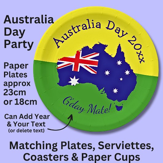 Assiettes En Carton Modifier l'année de texte Australie Fête 9"