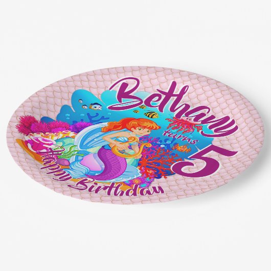 Assiettes En Carton Modifier le nom d'âge Mermaid Anniversaire Fête Pe (Angle)
