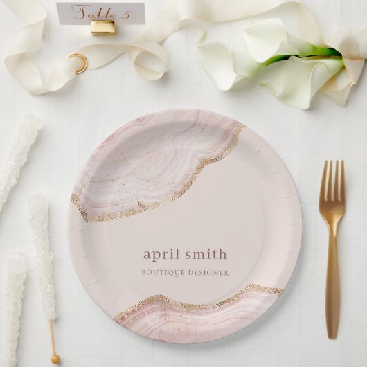 Assiettes En Carton Moelleux Pastel Blush Rose Or Agate Marbre Texture (Mariage)