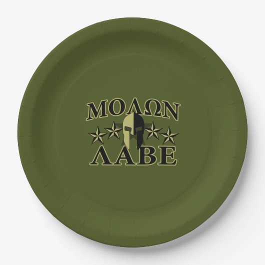 Assiettes En Carton Molon Labe Spartan 5 étoiles Olive Green (Devant)
