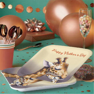 Assiettes En Carton Moment de contact entre Mère Giraffe & Calf