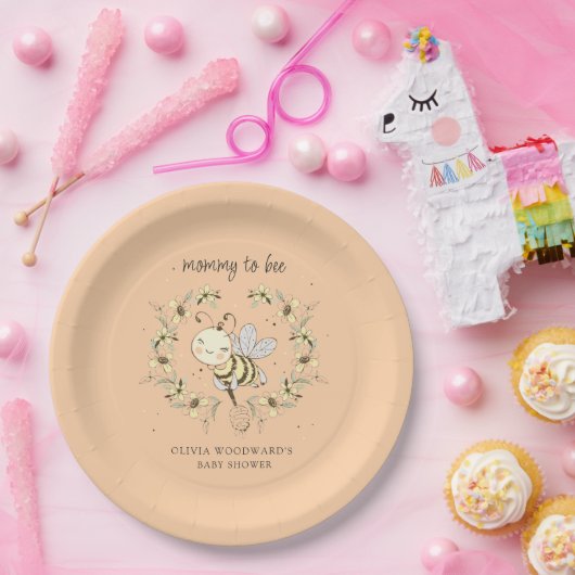 Assiettes En Carton Mommy To Bee Baby Shower Peach (Fête)
