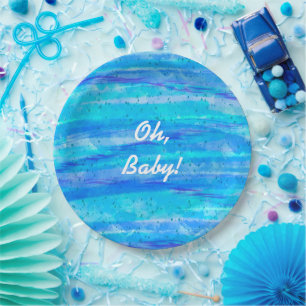 Assiettes En Carton Mon bébé Baby shower bleu