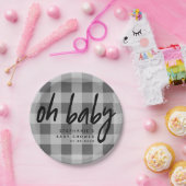 Assiettes En Carton Mon bébé | Baby shower gris En vichy (Fête)