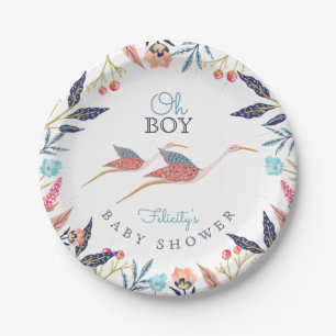 Assiettes En Carton Mon bébé   Chic Baby shower floral de cigogne