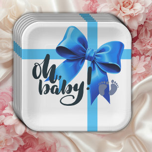 Assiettes En Carton Mon bébé ! Élégant Baby shower bleu boue
