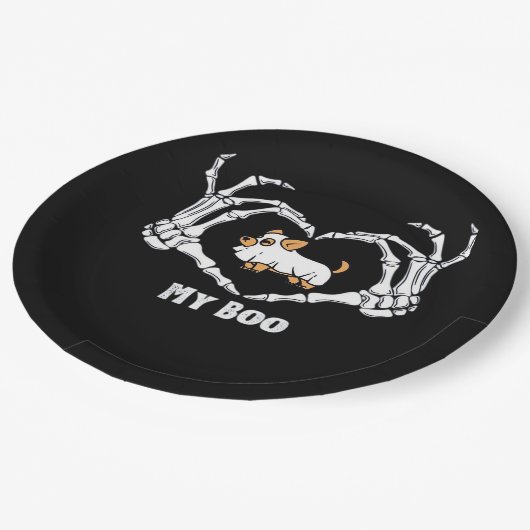 Assiettes En Carton Mon Costume Boo Chihuahua Avec Mains Coeurs Squele (Angle)