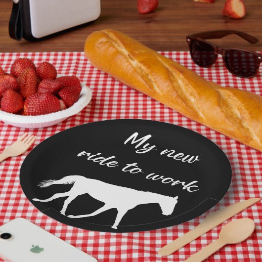 Assiettes En Carton Mon nouveau voyage au travail en cheval drôle (Pique-nique)