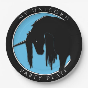 Assiettes En Carton Mon Parti Unicorne (bleu clair)