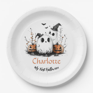 Assiettes En Carton Mon premier Halloween mignon Citrouille fantôme No