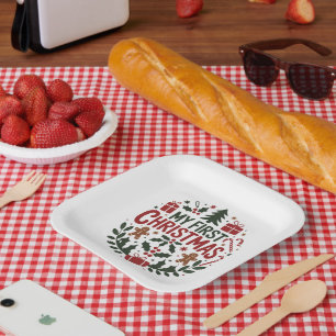 Assiettes En Carton Mon premier Noël 1er Noël Famille assortie bébé