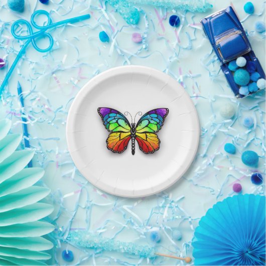 Assiettes En Carton Monarque papillon arc-en-ciel (Fête)