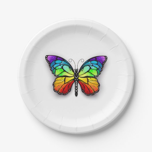 Assiettes En Carton Monarque papillon arc-en-ciel (Devant)
