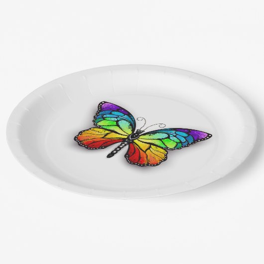 Assiettes En Carton Monarque papillon arc-en-ciel (Angle)