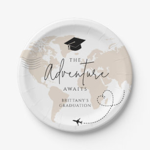 Assiettes En Carton Mondial Map voyage aventure commence Graduation