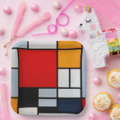Assiettes En Carton Mondrian - Composition avec grand plan rouge (Fête)