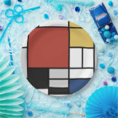 Assiettes En Carton Mondrian Peinture Rouge Plane Jaune Noir Gris Bleu (Fête)