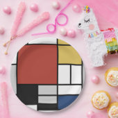 Assiettes En Carton Mondrian Peinture Rouge Plane Jaune Noir Gris Bleu (Fête)