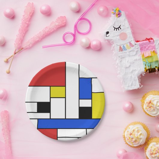 Assiettes En Carton Mondrian raye les plaques à papier 7" (Fête)