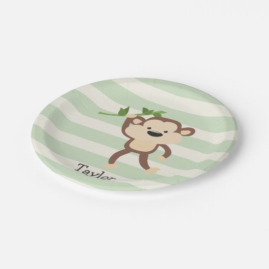 Assiettes En Carton Monkey on Pastel Green (Angle)