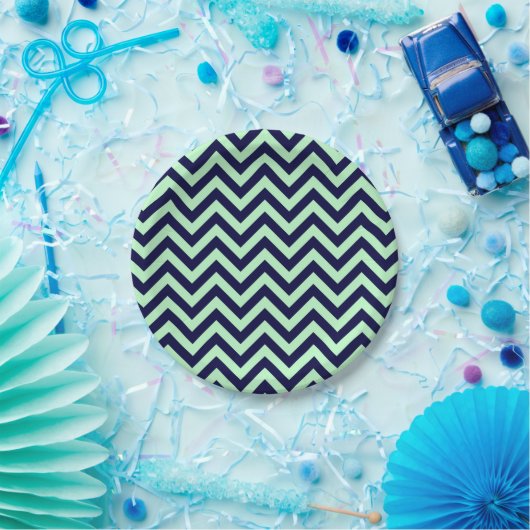 Assiettes En Carton Monnaie, bleu marine Grand Chevron ZigZag Motif (Fête)