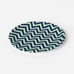 Assiettes En Carton Monnaie, bleu marine Grand Chevron ZigZag Motif