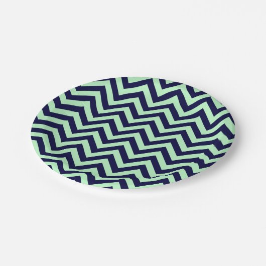 Assiettes En Carton Monnaie, bleu marine Grand Chevron ZigZag Motif (Angle)