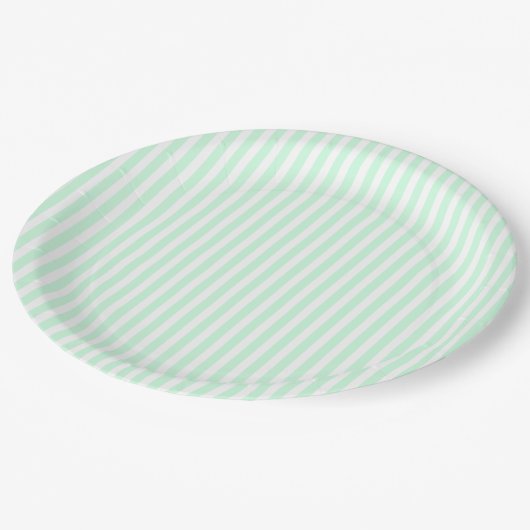 Assiettes En Carton Monnaie d'été Pale Green Mint & White Stripe (Angle)