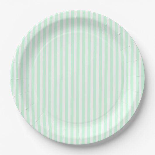 Assiettes En Carton Monnaie d'été Pale Green Mint & White Stripe (Devant)