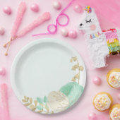 Assiettes En Carton Monnaie romantique vert & fleurs blanches or (Fête)