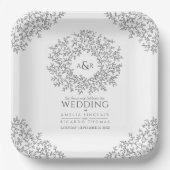 Assiettes En Carton Mono cercle ligne feuille art monogramme mariage (Recto)