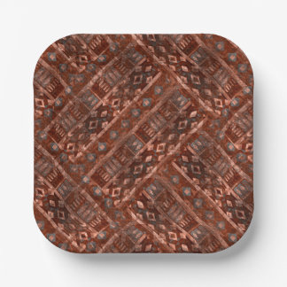 Assiettes En Carton Monochrome beige brown ethnic pattern.