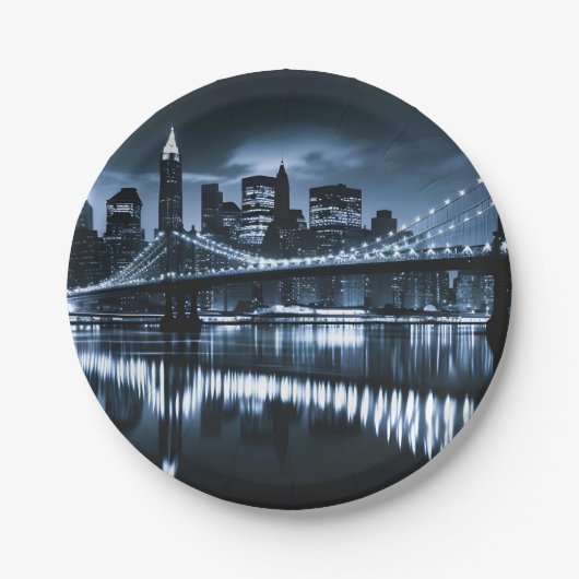 Assiettes En Carton Monochrome New York Skyline (Devant)