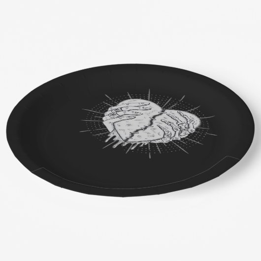 Assiettes En Carton Monochrome Squelette Main Avec Coeur Classique (Angle)