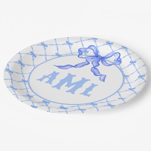 Assiettes En Carton Monogram Bamboo & Bow (Angle)